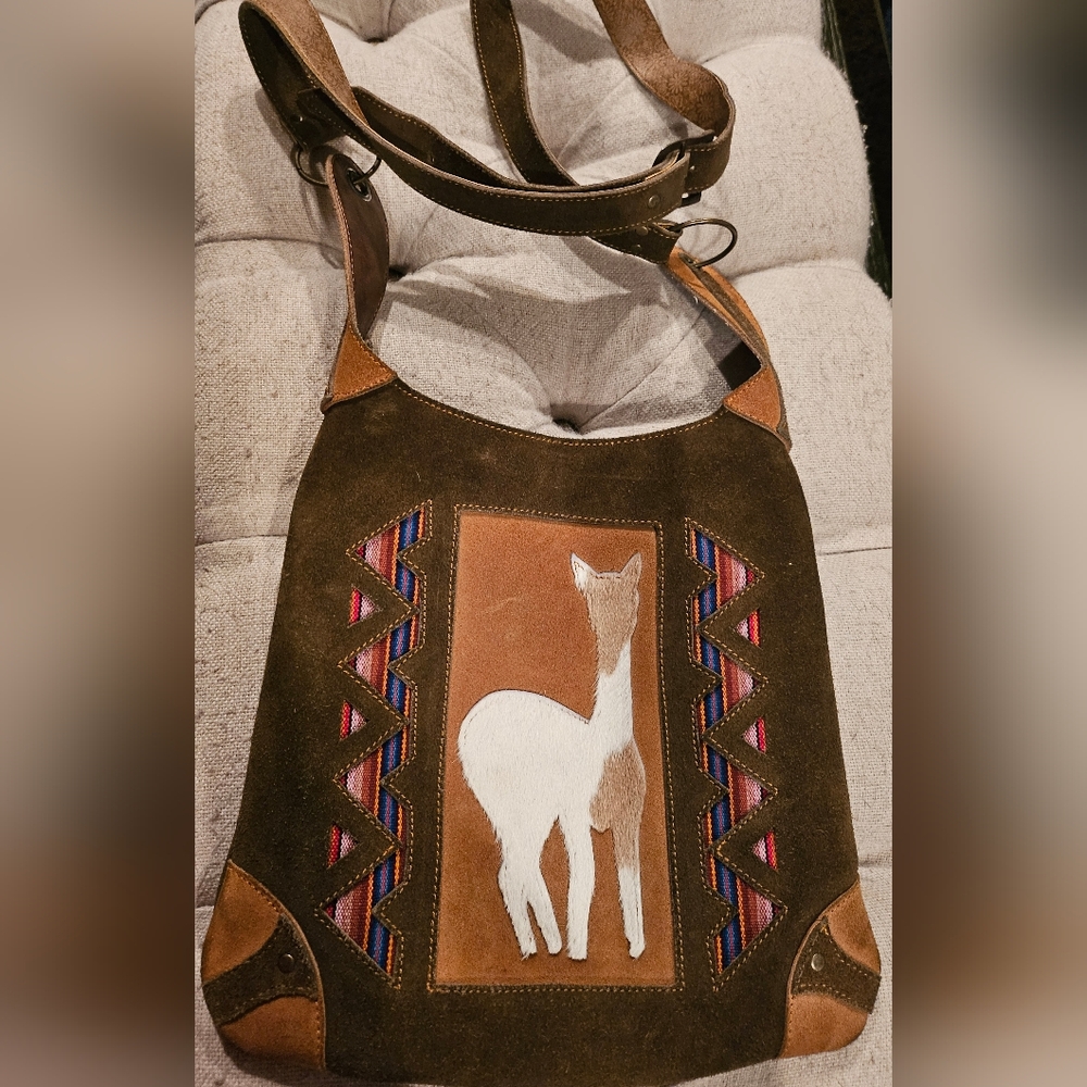 Brown and Tan Suede Shoulder Bag